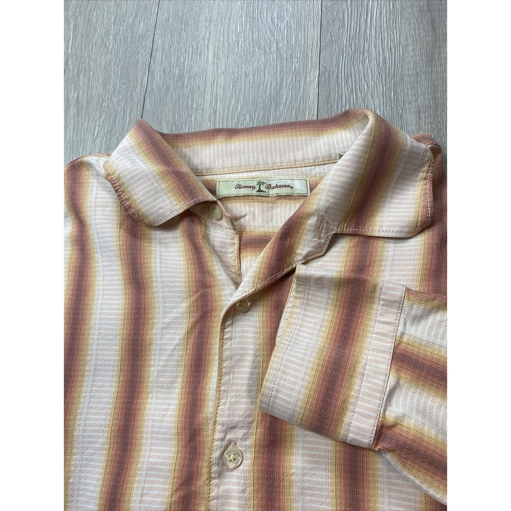 Tommy Bahama‎ Silk Shirt Men's Large Striped Button Up  Long Sleeve L